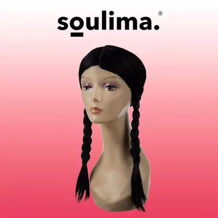 Soulima Lange Damespruik met Vlechten - 55 cm - Zwart