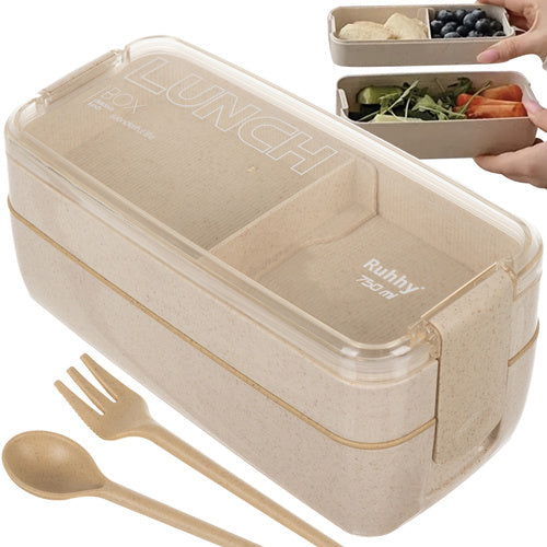 Ruhhy 24528 Lunchbox met Bestek - 750 ml - Tarwestro - Beige