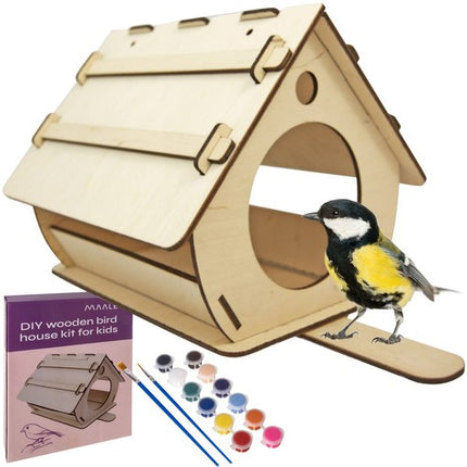 Maaleo Houten Vogelvoederhuisje - DIY Bouwset - Inclusief Verf - 32,5 cm