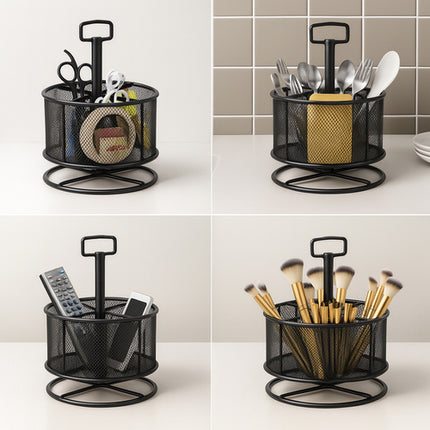 Maaleo Draaibare Bureau Organizer - Metalen Mesh - 4 Vakken - Zwart