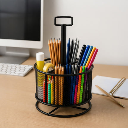 Maaleo Draaibare Bureau Organizer - Metalen Mesh - 4 Vakken - Zwart