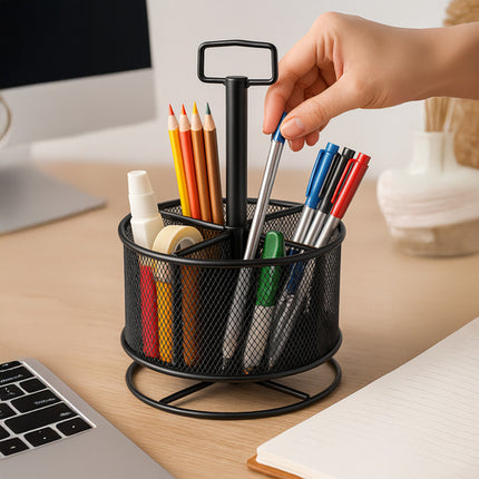 Maaleo Draaibare Bureau Organizer - Metalen Mesh - 4 Vakken - Zwart