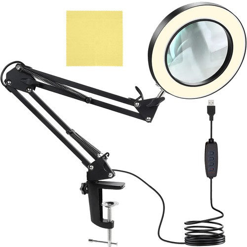 Izoxis LED Vergrootlamp - Zwart - 10,5 cm Lens - Met 10 Lichtstanden