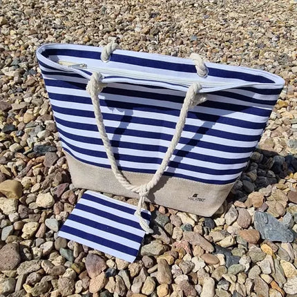 Malatec Strandtas - 22L - Nautische Stijl - Blauw/Wit