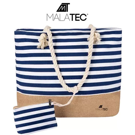 Malatec Strandtas - 22L - Nautische Stijl - Blauw/Wit