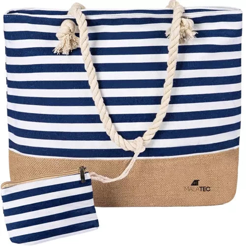 Malatec Strandtas - 22L - Nautische Stijl - Blauw/Wit