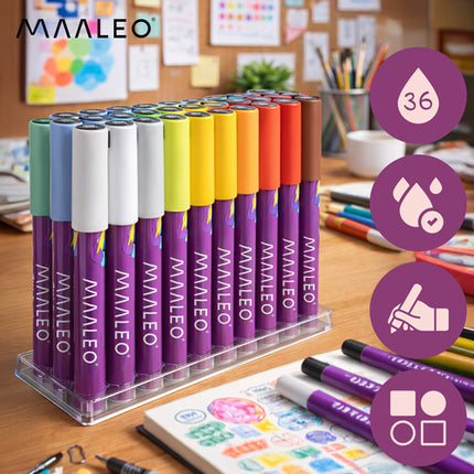 Maaleo Acrylmarkers Set - 36 Kleuren - Watervaste Decoratiestiften