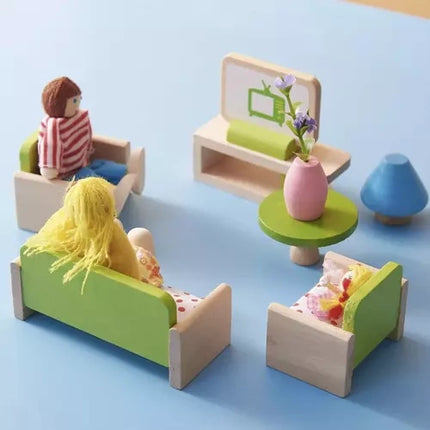 Kruzzel Poppenfamilie - 7-delige Houten Poppenset voor Poppenhuis