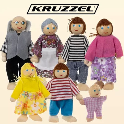 Kruzzel Poppenfamilie - 7-delige Houten Poppenset voor Poppenhuis