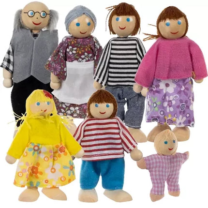Kruzzel Poppenfamilie - 7-delige Houten Poppenset voor Poppenhuis