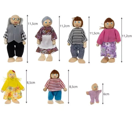Kruzzel Poppenfamilie - 7-delige Houten Poppenset voor Poppenhuis