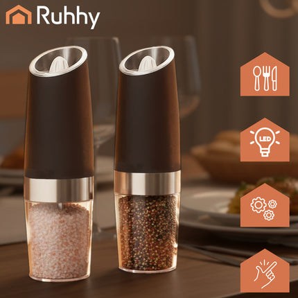 Ruhhy Elektrische Zwaartekracht Peper- en Zoutmolen Set – 2 Stuks – Met LED-Verlichting