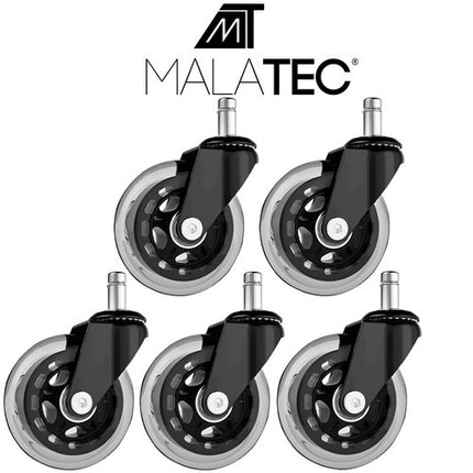 Malatec Bureaustoelwielen - Set van 5 - Universeel - 11 mm - Rubber