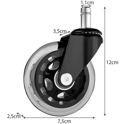 Malatec Bureaustoelwielen - Set van 5 - Universeel - 11 mm - Rubber