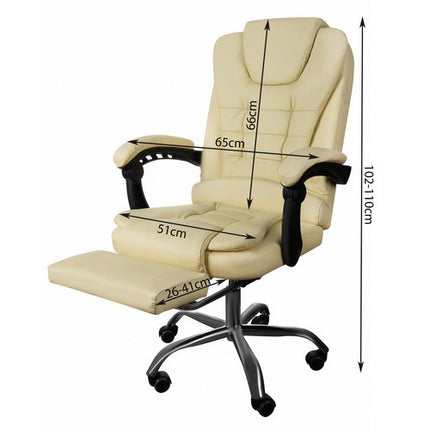 Malatec Bureaustoel met Voetensteun - Ergonomisch - Crème
