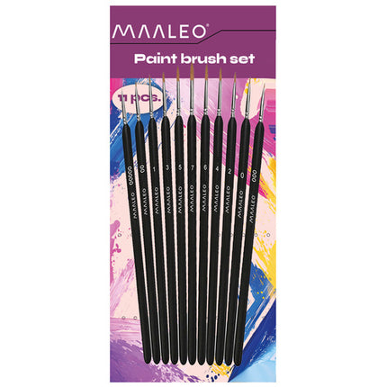 Maaleo Penselenset - 11-Delig - Met Standaard - Nylon - Zwart
