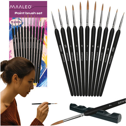 Maaleo Penselenset - 11-Delig - Met Standaard - Nylon - Zwart