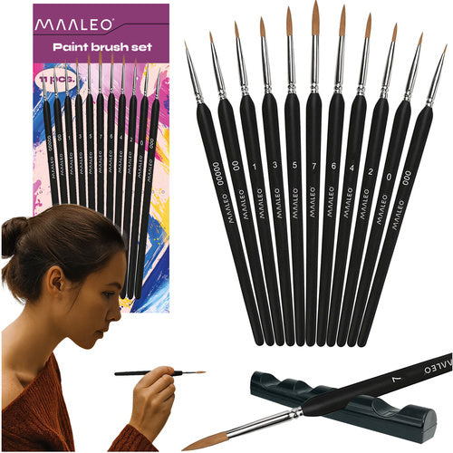 Maaleo Penselenset - 11-Delig - Met Standaard - Nylon - Zwart