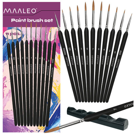 Maaleo Penselenset - 11-Delig - Met Standaard - Nylon - Zwart