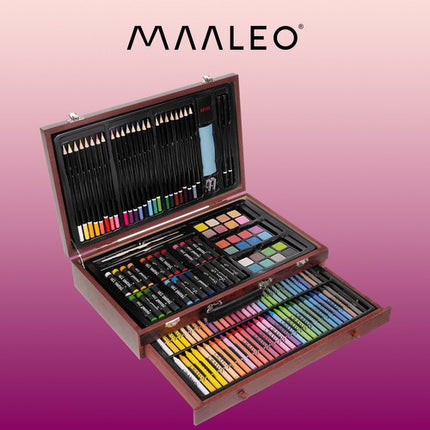 Maaleo Tekenset in Houten Koffer - 148-delig - Complete Kunstset
