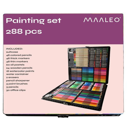 Maaleo Tekenset - 288-delig - Complete Kunstkoffer - Zwart
