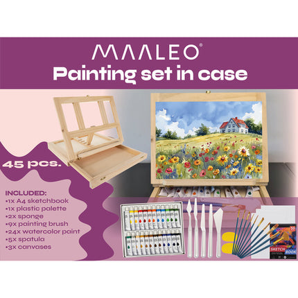 Maaleo Schilderset - 45-Delig - Met Koffer & Ezel - Hout