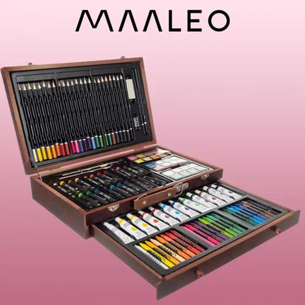 Maaleo Tekenset in Houten Koffer - 129-delig - Complete Kunstset