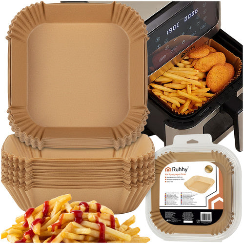 Ruhhy 26955 Airfryer Bakpapier - 100 Stuks - Vierkant 16x16 cm - Bruin