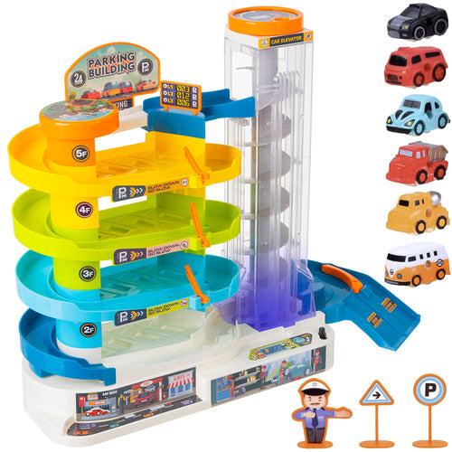 Iso Trade Interactieve Parkeergarage - 5 Verdiepingen - Met Lift en 6 Auto's