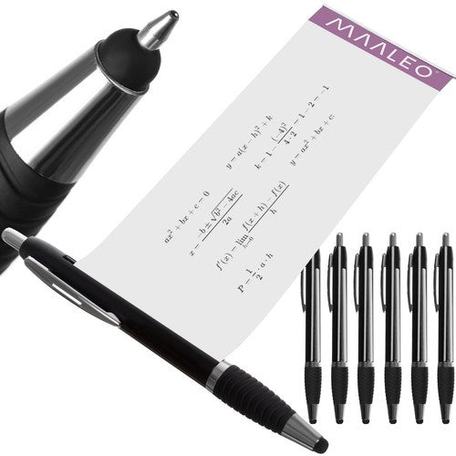 Maaleo Pennenset met Uittrekbaar Briefje - 6 Stuks - Stylus Pen - Zwart/Zilver