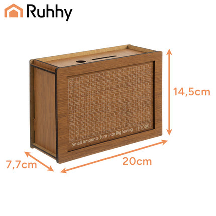 Ruhhy Spaarpot met Challenge - 24602 - 10.000 Sparen - Hout