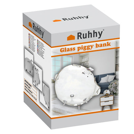 Ruhhy Glazen Spaarpot - Transparant - 12,5 x 18,5 x 12 cm
