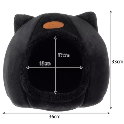 Purlov Pluche Kattenhuisje met Oren - 37 x 34 cm - Zwart - Wasbaar
