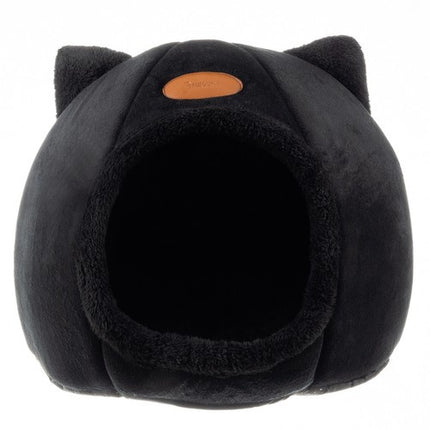 Purlov Pluche Kattenhuisje met Oren - 37 x 34 cm - Zwart - Wasbaar