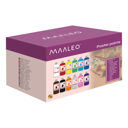 Maaleo Plakkaatverf Set - 12 x 1 Liter - Professionele Kleurenset