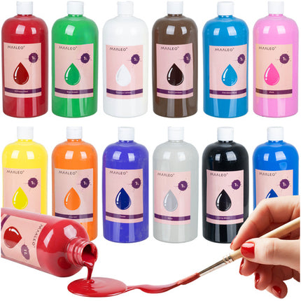 Maaleo Plakkaatverf Set - 12 x 1 Liter - Professionele Kleurenset