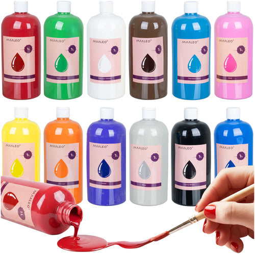 Maaleo Plakkaatverf Set - 12 x 1 Liter - Professionele Kleurenset