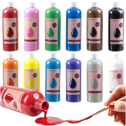 Maaleo Plakkaatverf Set - 12 x 500 ml - Professionele Hobbyverf