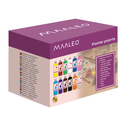 Maaleo Plakkaatverf Set - 12 x 500 ml - Professionele Hobbyverf