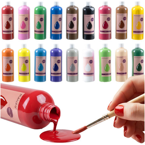 Maaleo Plakkaatverf Set - 18 x 500 ml - Professionele Kleurenset