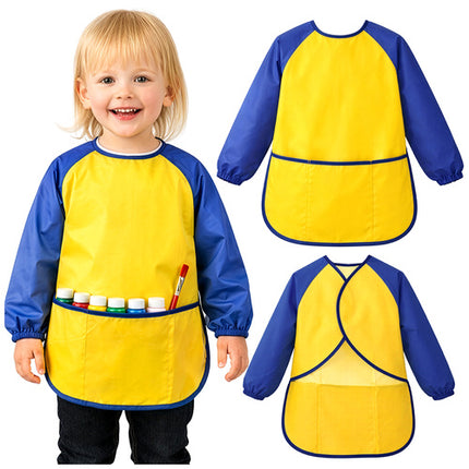 Kruzzel Kinder Schort Maat S - Waterdicht - Met Mouwen - Geel/Blauw