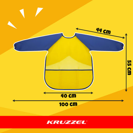 Kruzzel Kinder Schort Maat S - Waterdicht - Met Mouwen - Geel/Blauw