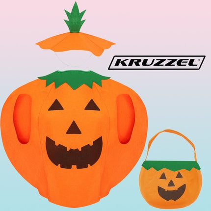 Kruzzel Pompoen Kostuumset - 3-Delig - Met Vest, Hoed & Snoepzak - Oranje