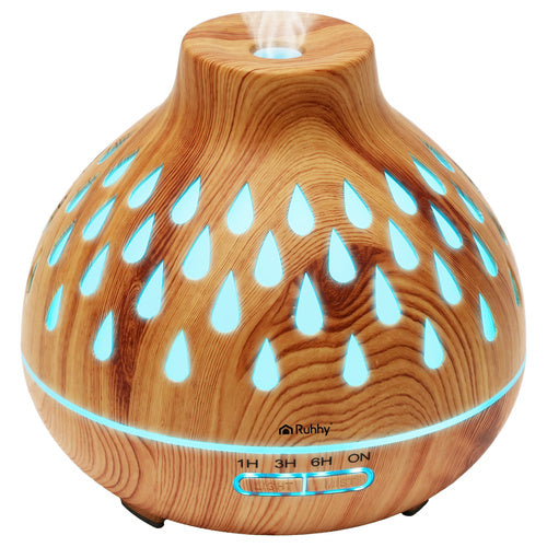 Ruhhy Aroma Diffuser & Luchtbevochtiger - 400 ml - Met LED-verlichting - Licht Hout