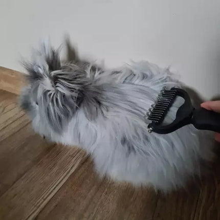 Purlov Dubbelzijdige Trimmer en Kam - Voor Honden en Katten - Zwart