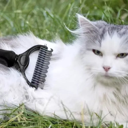 Purlov Dubbelzijdige Trimmer en Kam - Voor Honden en Katten - Zwart