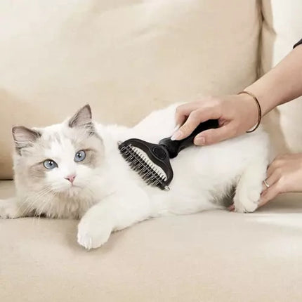 Purlov Dubbelzijdige Trimmer en Kam - Voor Honden en Katten - Zwart