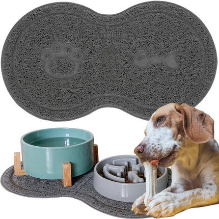 Purlov Voermat voor Huisdieren - Dubbel - 45 x 26 cm - Grijs - Antislip