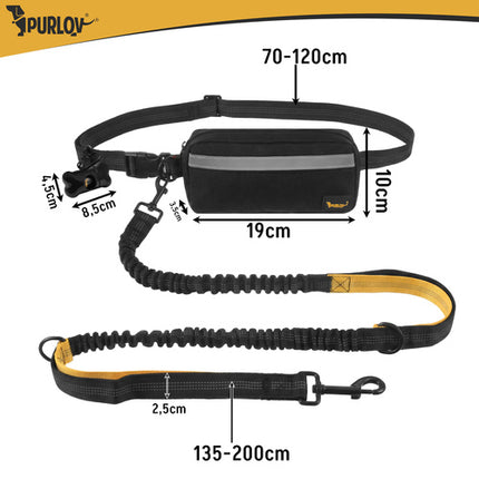 Purlov Hardloopriem met Heupgordel - 2 Meter - Tot 50 kg - Zwart/Geel