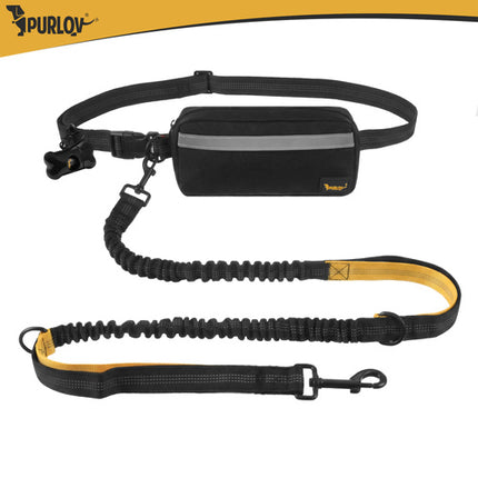 Purlov Hardloopriem met Heupgordel - 2 Meter - Tot 50 kg - Zwart/Geel